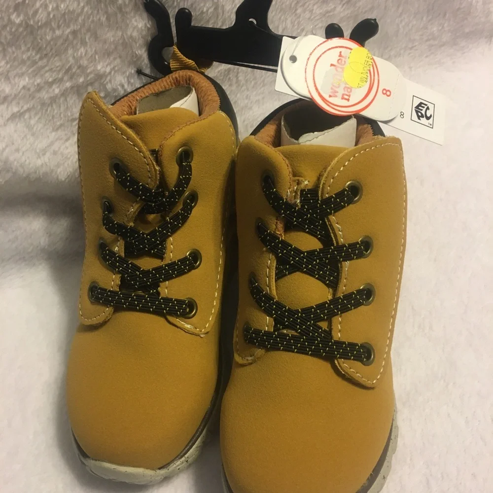 Wonder Nation Toddler‎ Boots Size 7 Wheat Tan New Faux Leather Lace Up Rugged